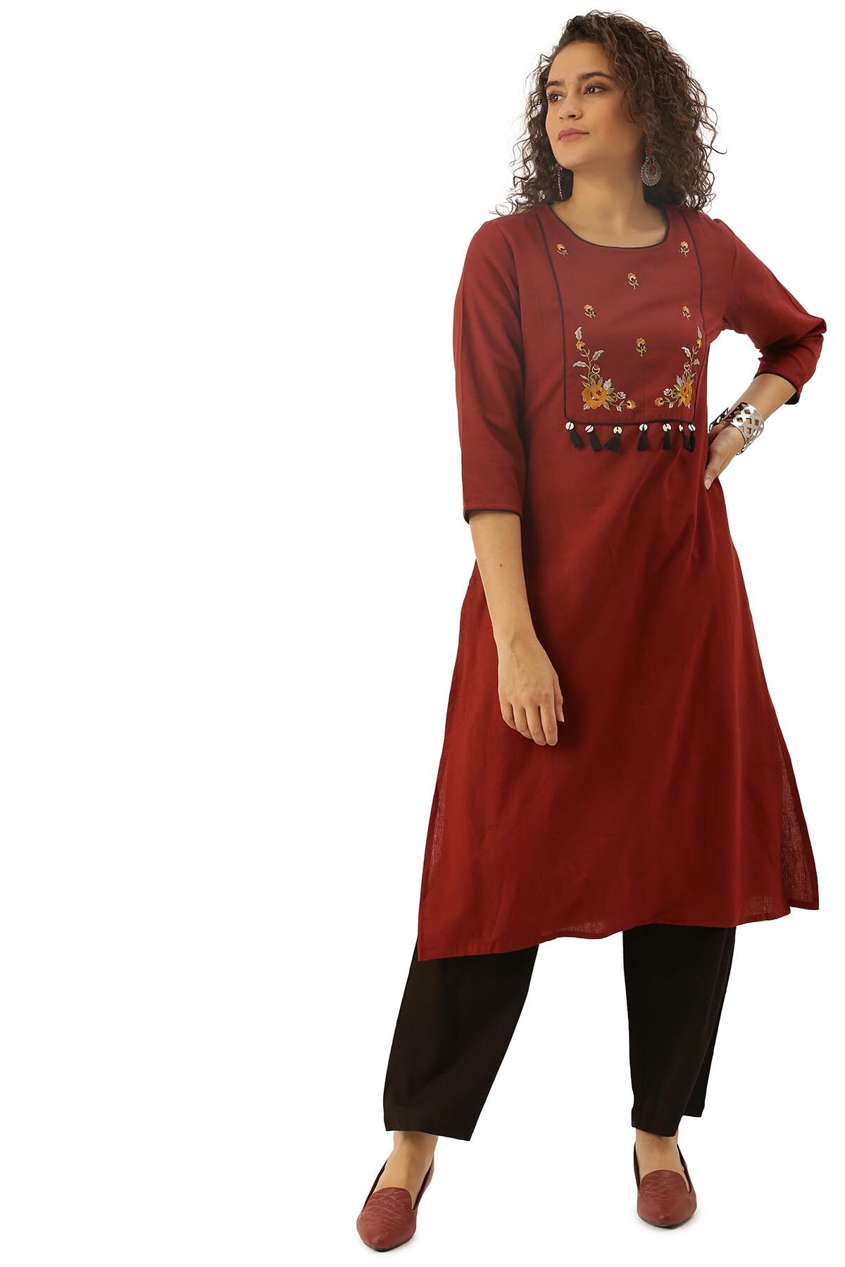 

Soch Cotton Blend Embroidered Maroon Black Color Kurti and Palazzo