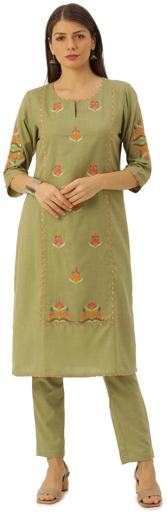 

Soch Cotton Blend Green Embroidered Kurti For Women