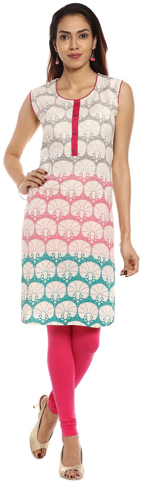 

Soch Cream and Dark Pink Printed Cotton Kurti