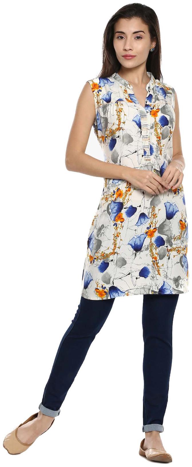 

Soch Women Beige Printed Straight Kurti