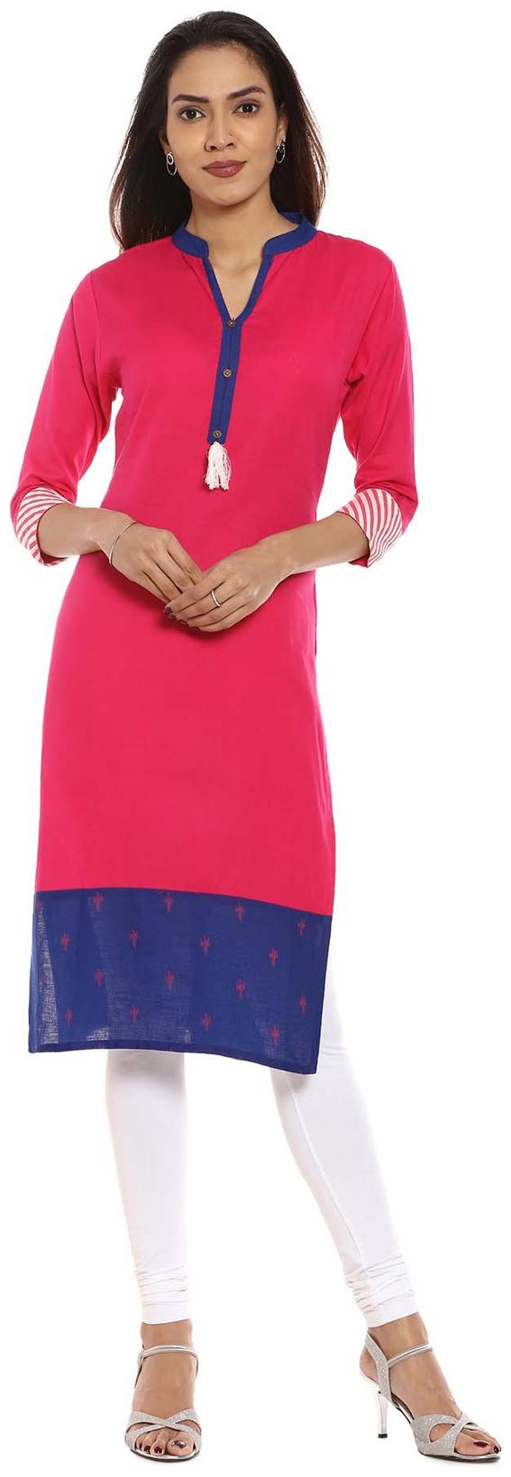 

Soch Dark Pink and Royal Blue Solid Cotton Kurti