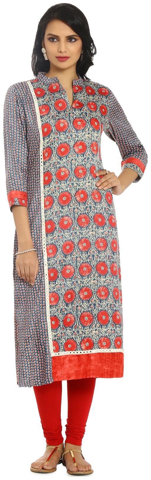 

Soch Women Blue Printed Straight Kurta