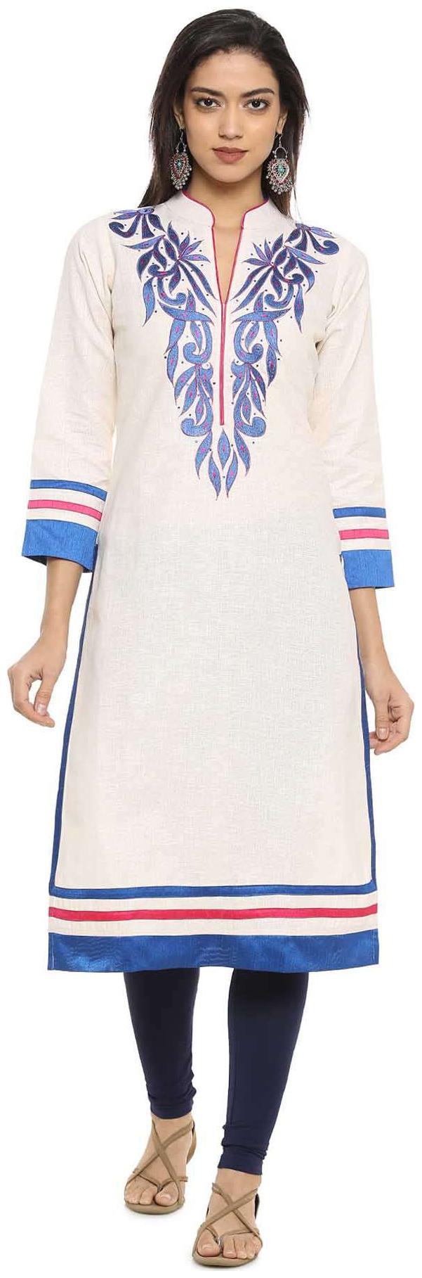 

Soch Women White Embroidered Straight Kurta