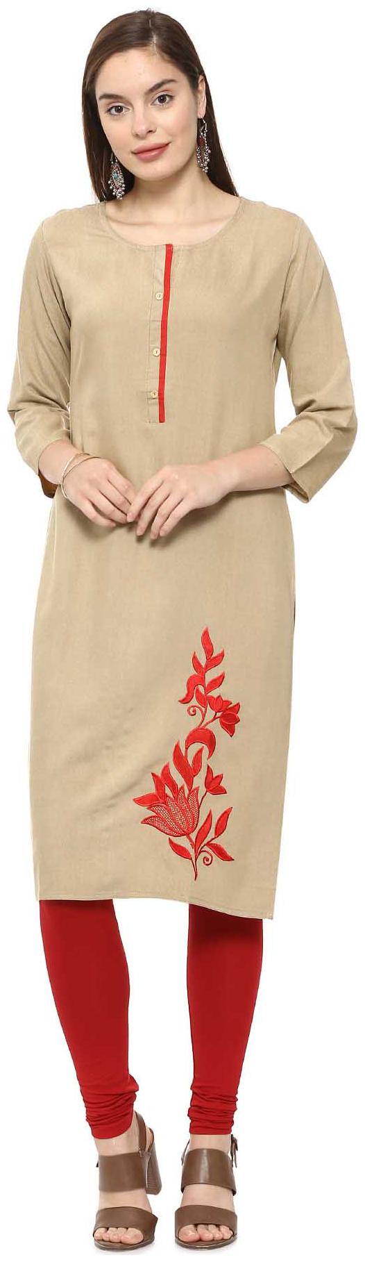 

Soch Women Beige Embroidered Straight Kurti