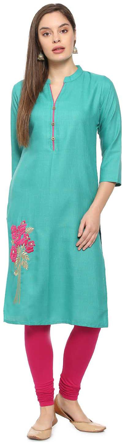 

Soch Women Blue Embroidered Straight Kurti