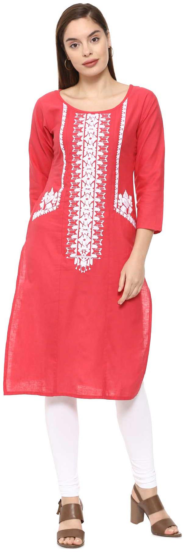 

Soch Women Pink Embroidered Straight Kurti