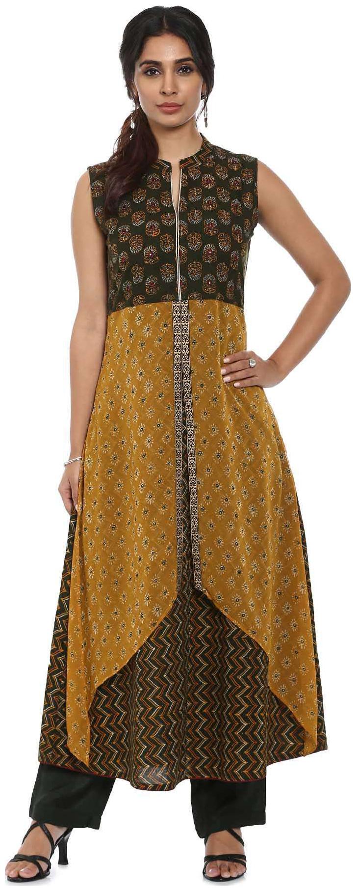 

Soch Green and Mustard Printed Cotton Kurti Suit