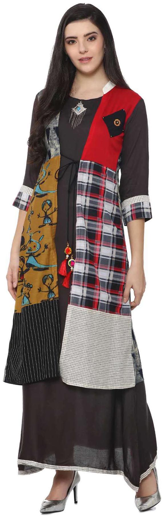 

Soch Women Grey Printed Straight Kurta