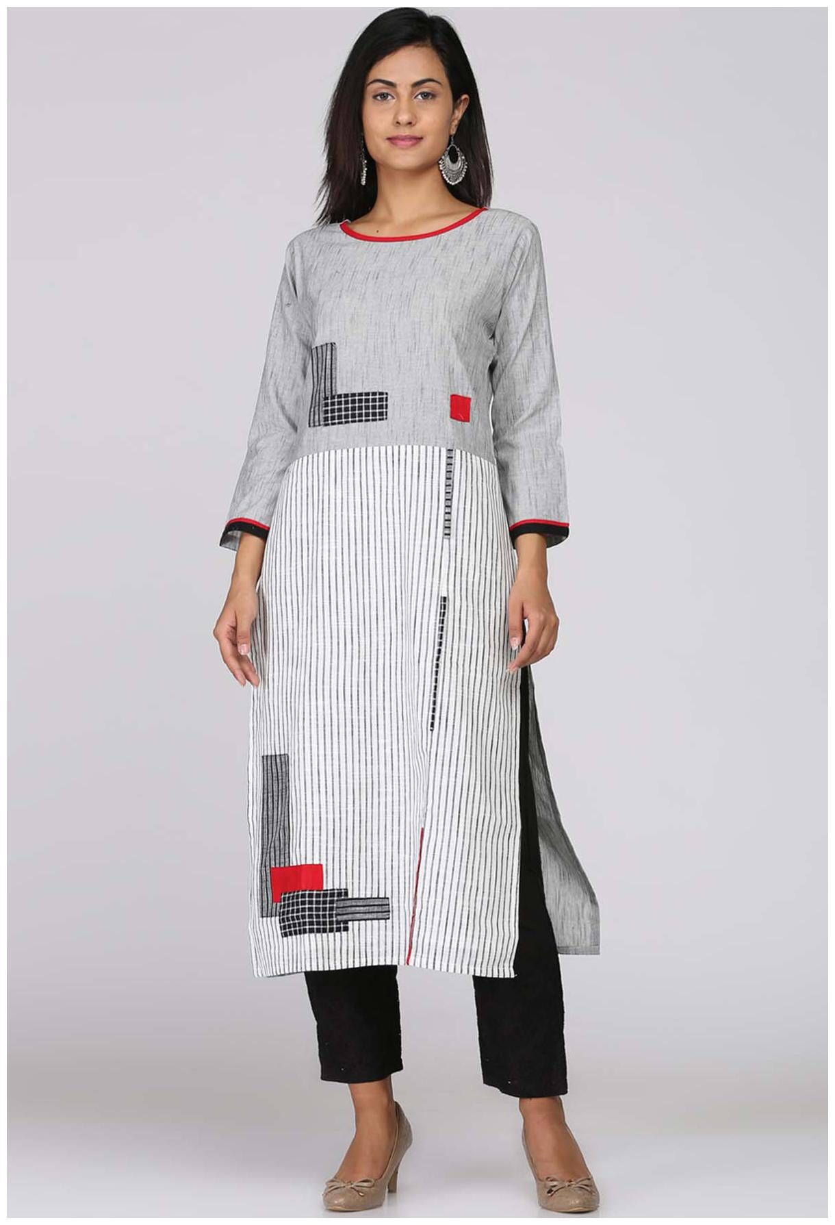 

Soch Women Grey Striped Straight Kurta