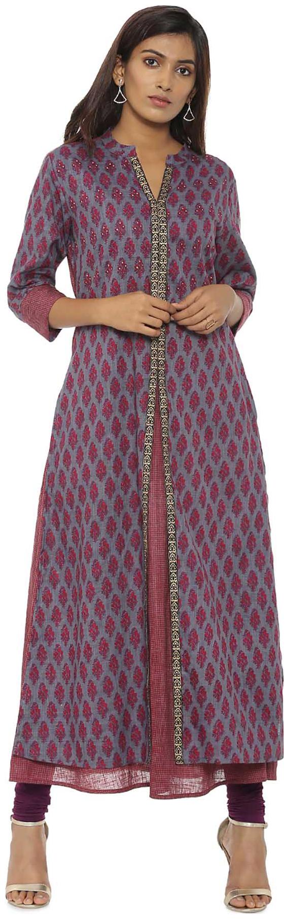 

Soch Grey Printed A-Line Cotton Kurti
