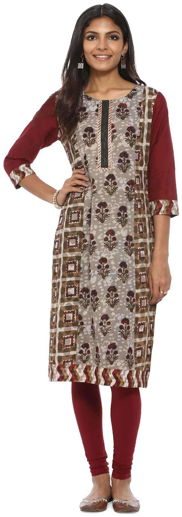 

Soch Women Grey Printed Straight Kurta