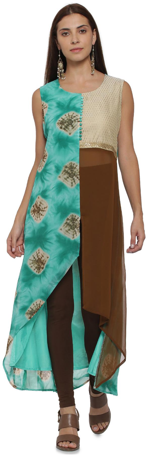 

Soch Women Green Printed Assymetrical Kurta