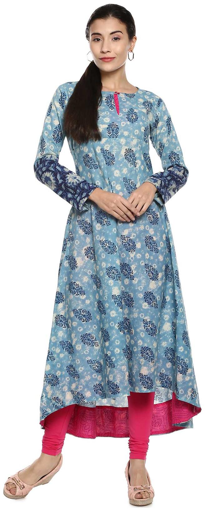 

Soch Women Blue Printed Assymetrical Kurta