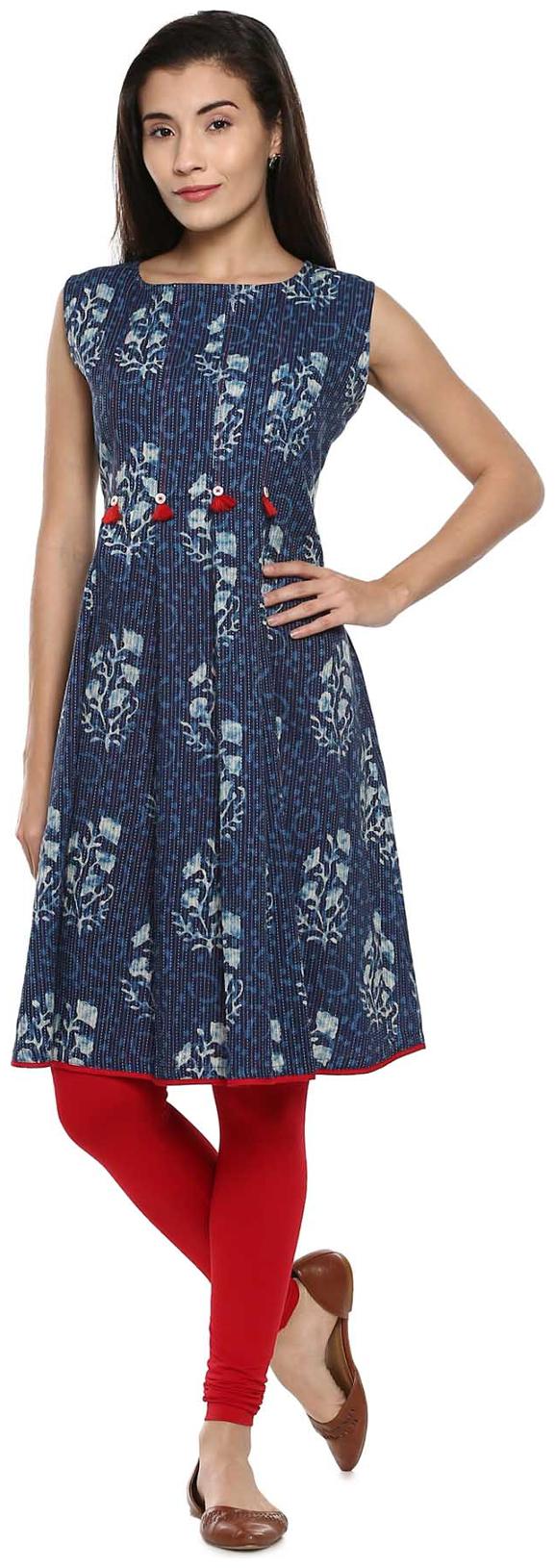 

Soch Indigo Red Printed Cotton A-line Kurti