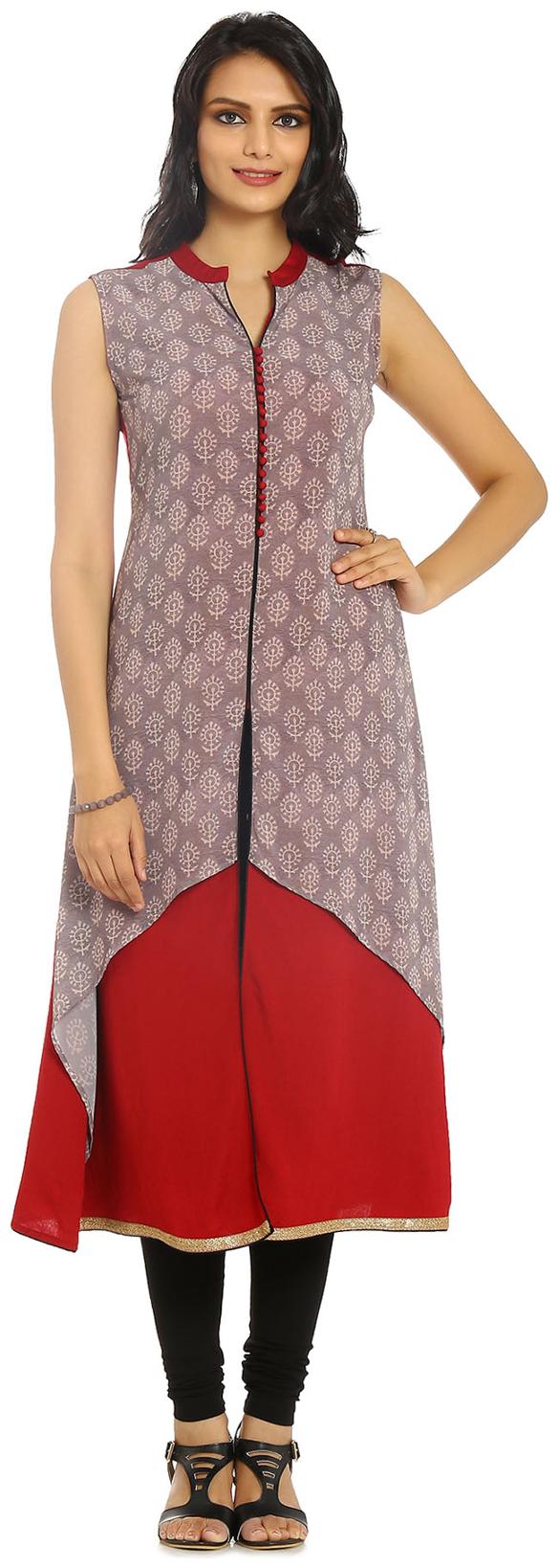

Soch Maroon and Grey Rayon Printed Kurti
