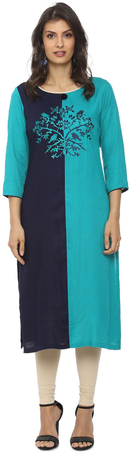 

Soch Women Blue Embroidered Straight Kurta