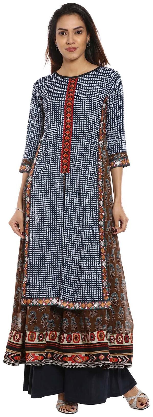 

Soch Navy Blue and Brown Printed Georgette Anarkali Kurti