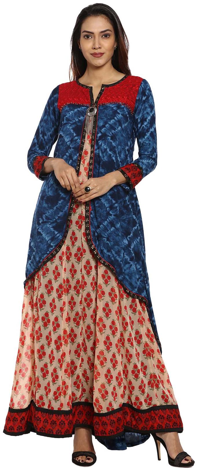 

Soch Navy Blue and Red Printed Georgette Anarkali Kurti