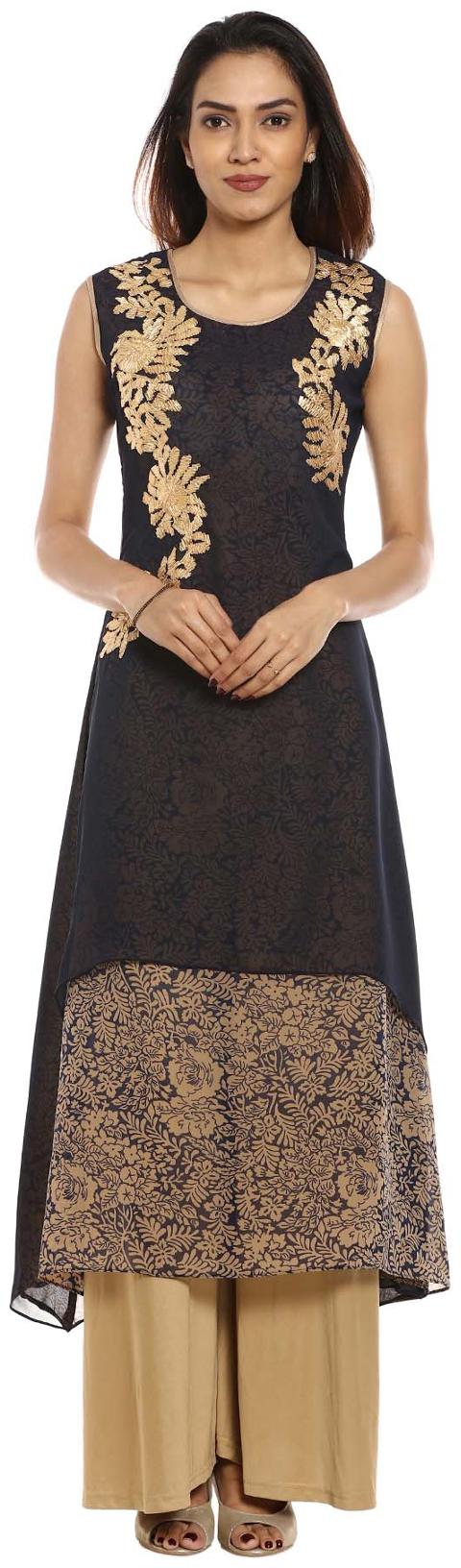 

Soch Women Blue Embroidered Layered Kurta