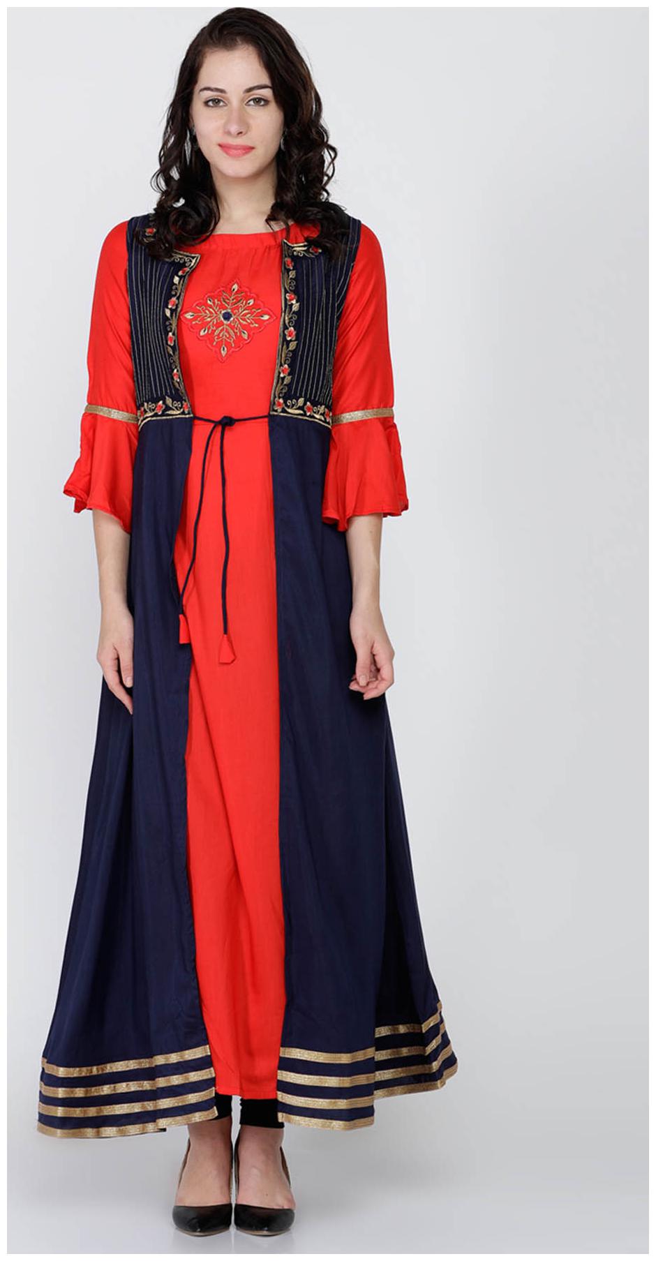 

Soch Navy Blue Silk A-Line Embroidery Kurti