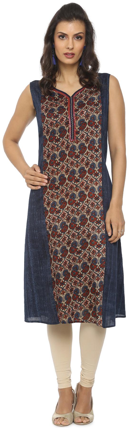 

Soch Women Blue Printed Straight Kurta