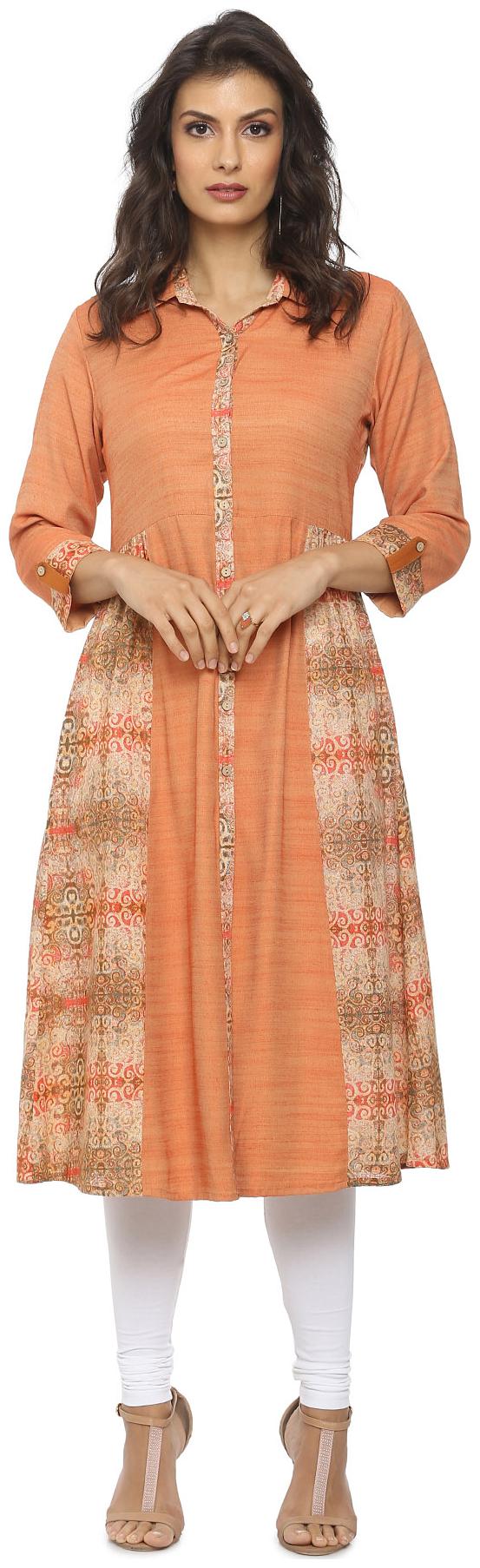 

Soch Peach Printed A-Line Cotton Kurtis
