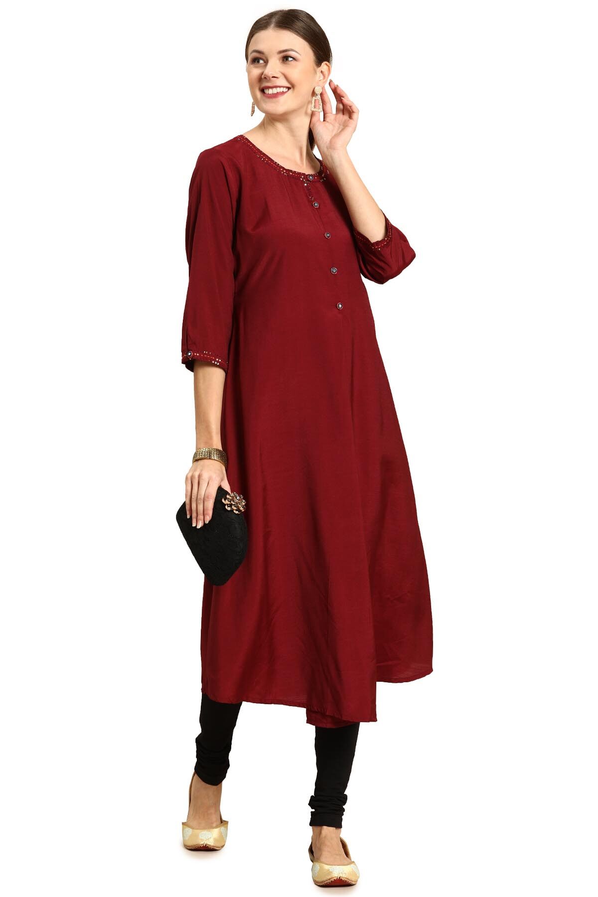 

Soch Polyester Blend Solid Maroon Color Kurta For Women
