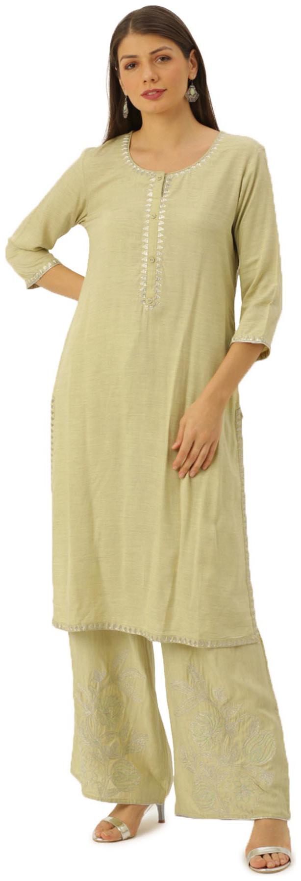 

Soch Women Beige Solid Straight Kurti With Palazzo