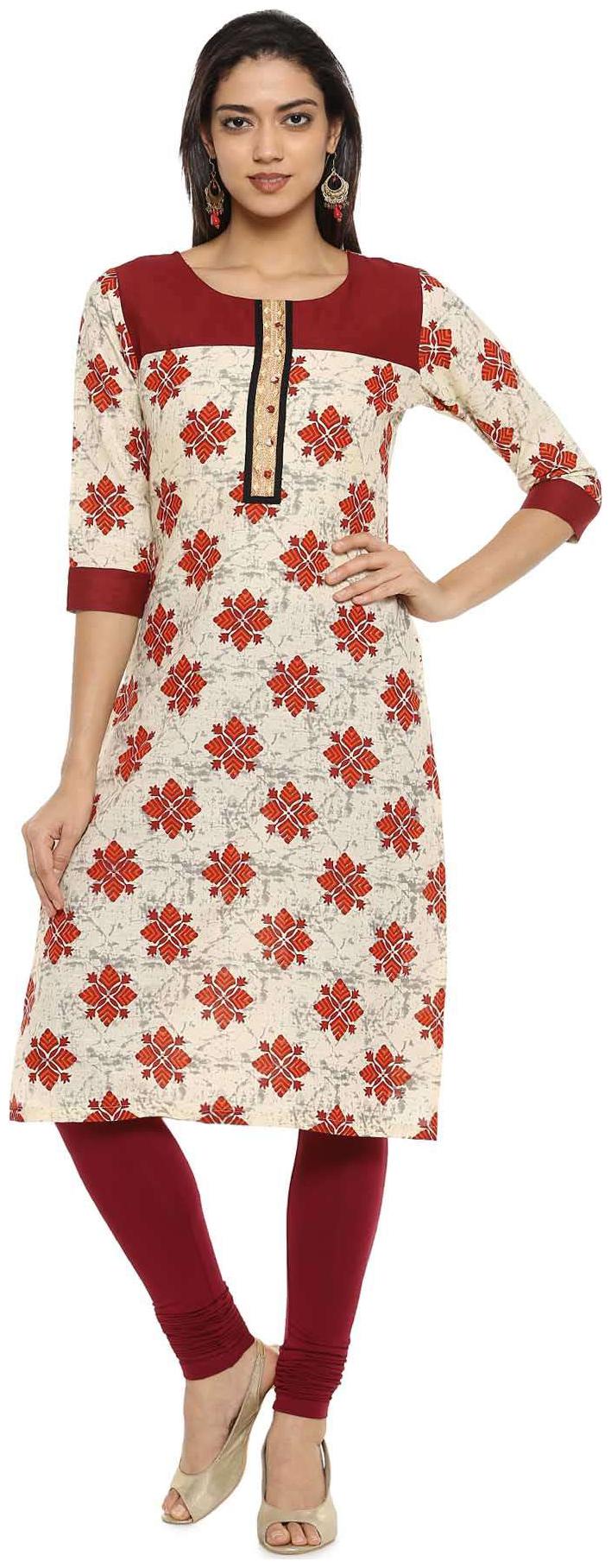 

Soch Women Beige Printed Straight Kurti