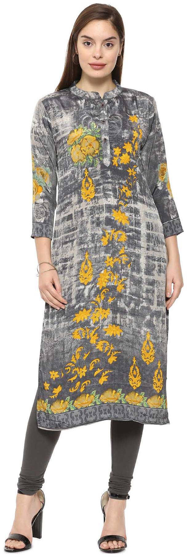 

Soch Women Grey Printed Straight Kurti