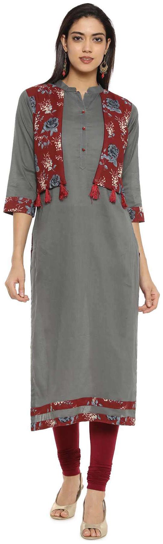 

Soch Women Grey Printed Straight Kurta