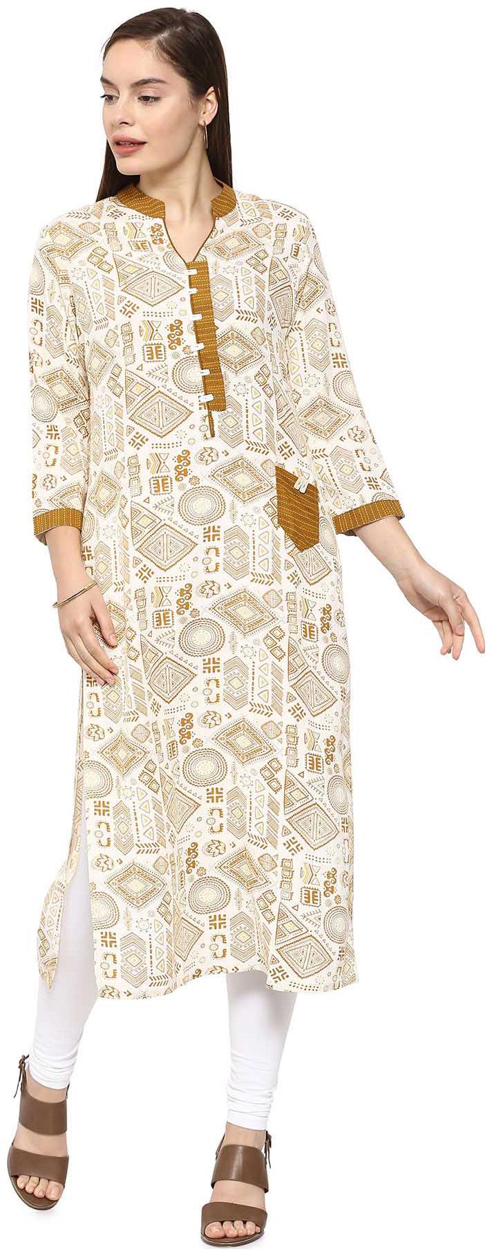 

Soch Women White Printed Straight Kurti