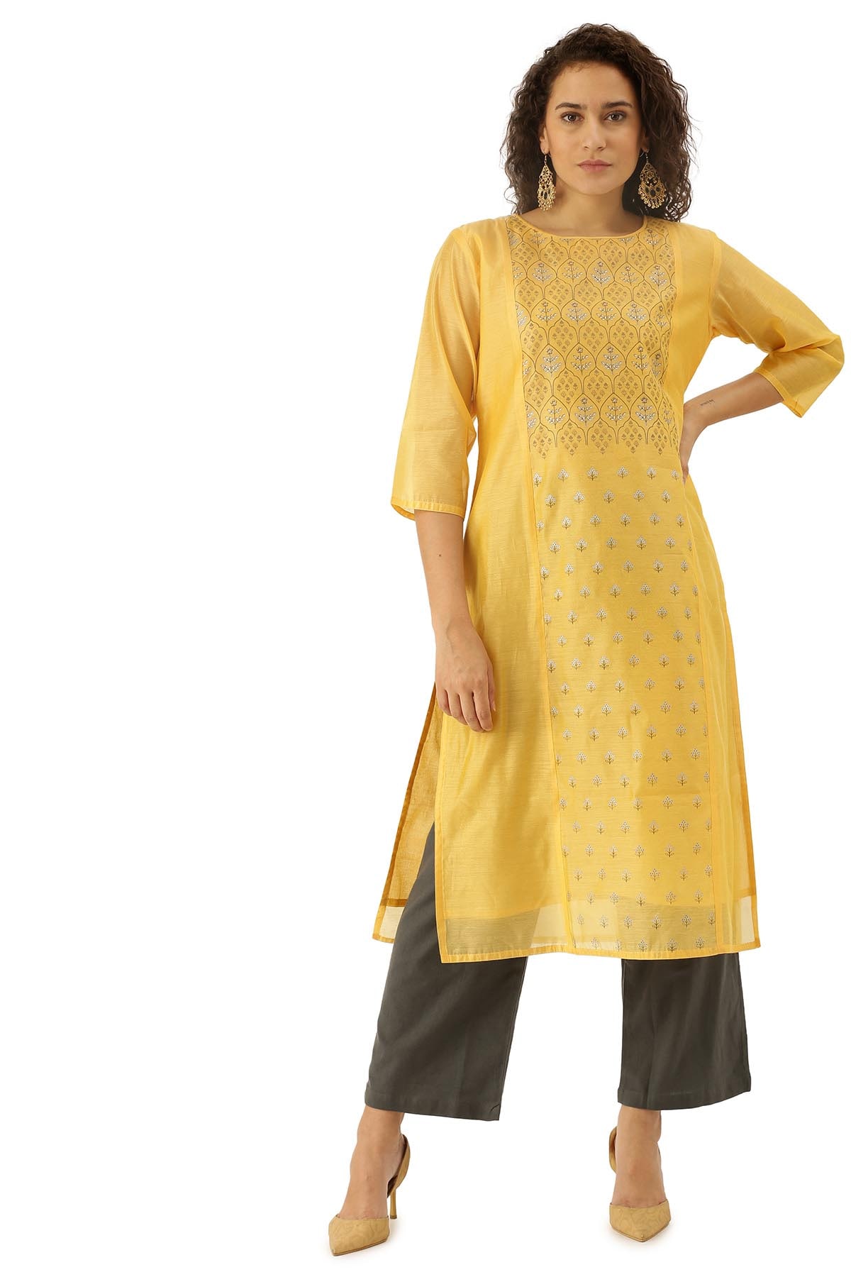 

Soch Women Yellow Printed Straight Kurta