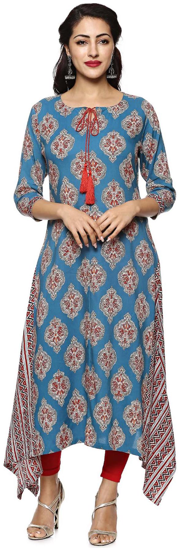 

Soch Women Blue Printed Straight Kurti
