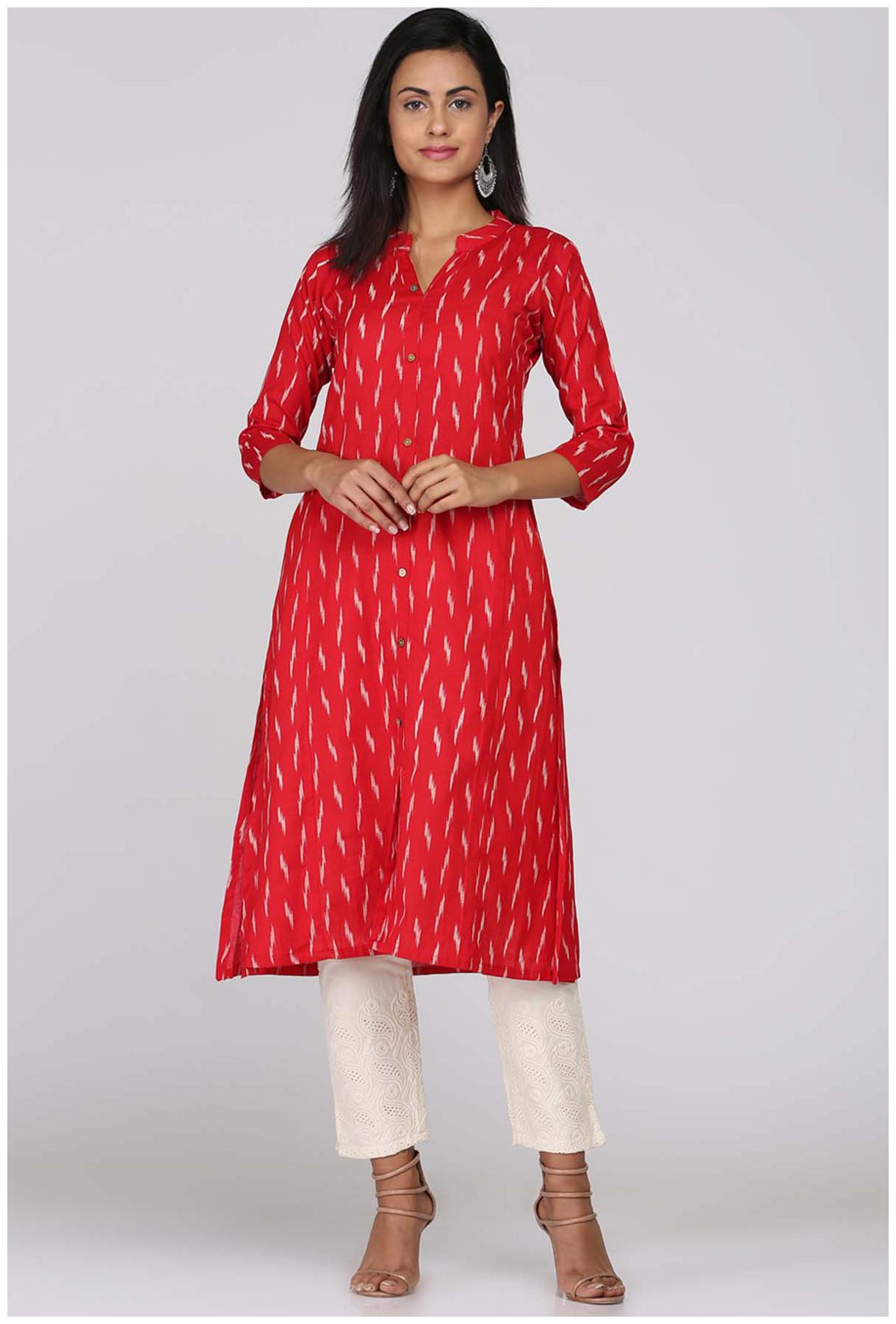 

Soch Red Cotton Printed Kurti