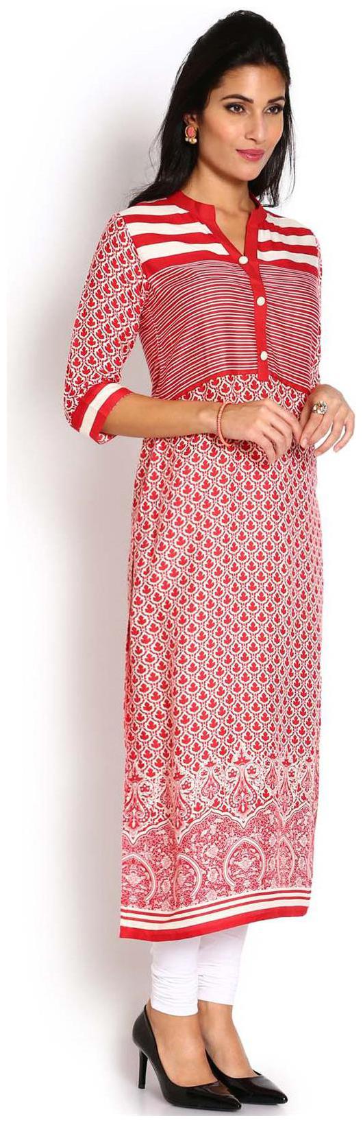 

Soch Red White Rayon Straight Kurti