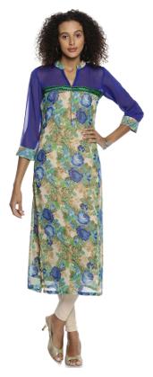 

Soch Women Blue Printed Straight Kurti