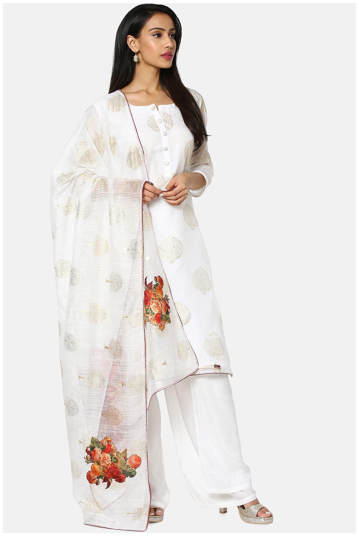 

Soch White Unstitched Kurta with bottom dupatta With dupatta Dress Material