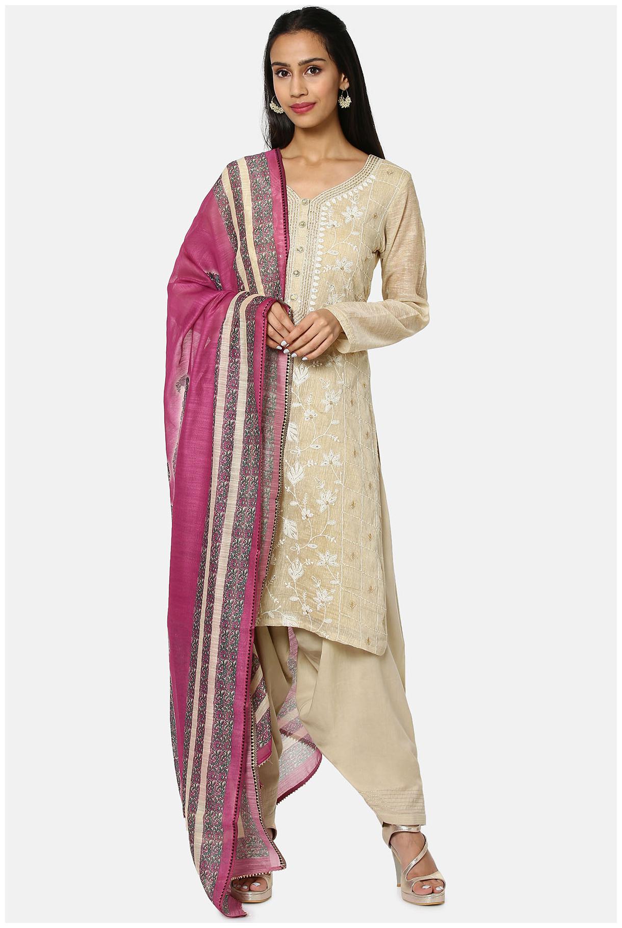 

Soch Beige Unstitched Kurta with bottom dupatta With dupatta Dress Material