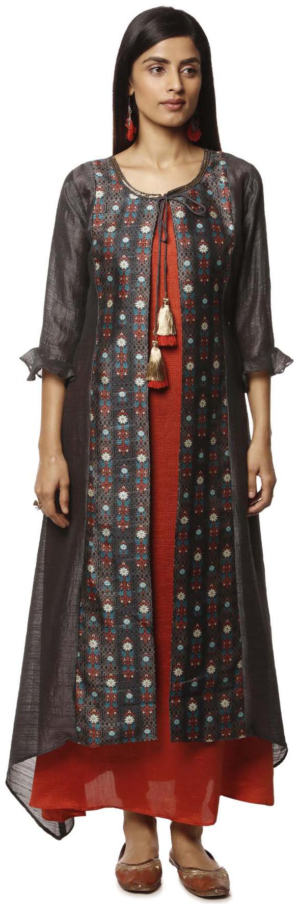 

Soch Women Grey Printed Straight Kurta