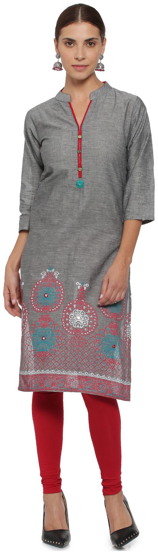 

Soch Women Grey Embroidered Straight Kurta