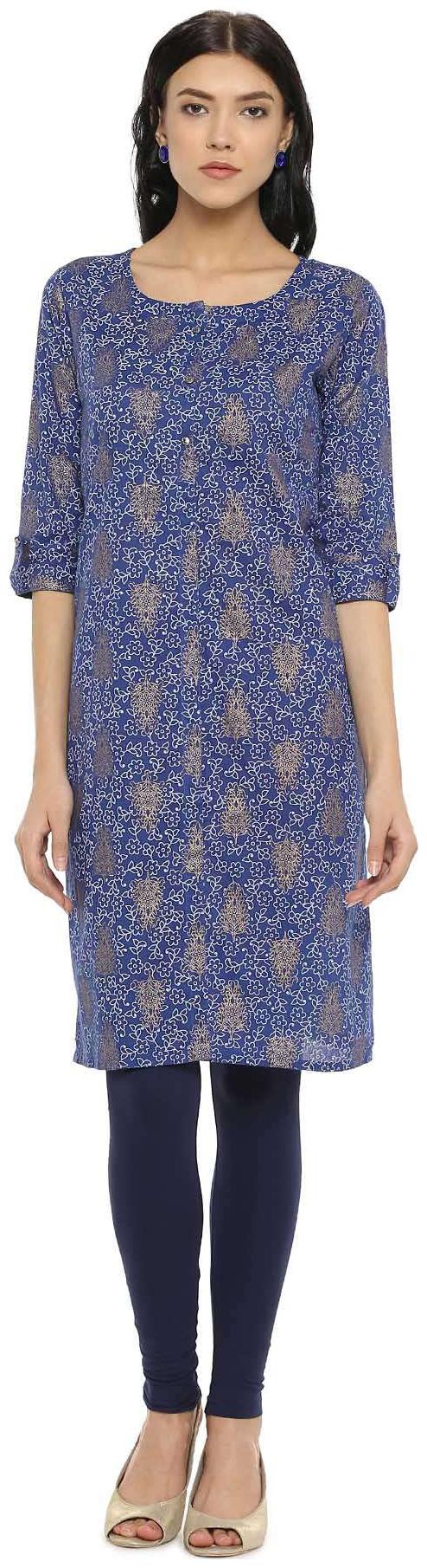 

Soch Women Blue Printed Straight Kurta