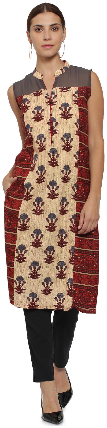 

Soch Women Beige Printed Straight Kurti