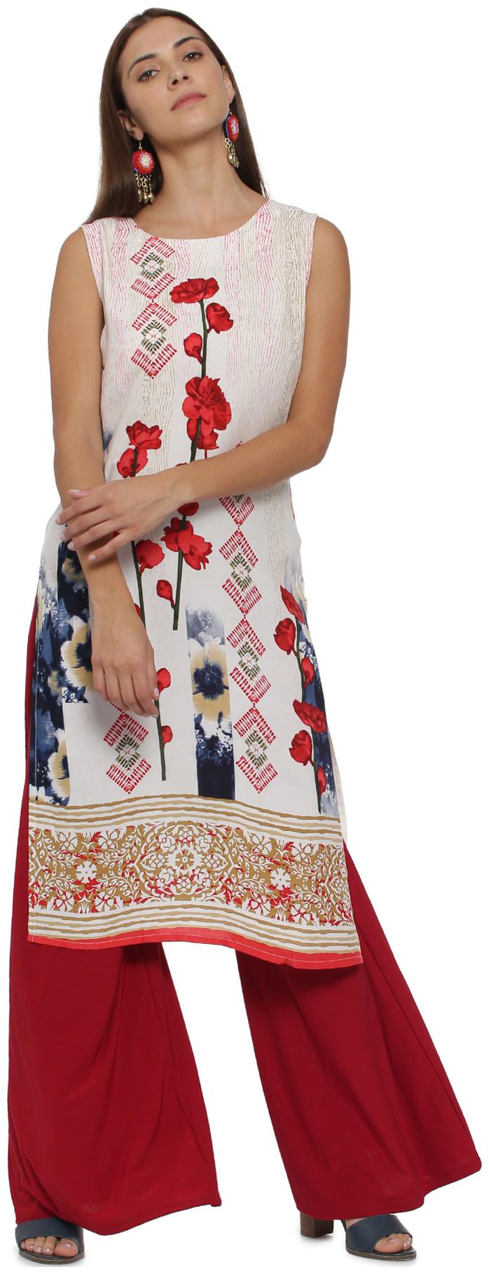 

Soch Women White Printed Straight Kurti