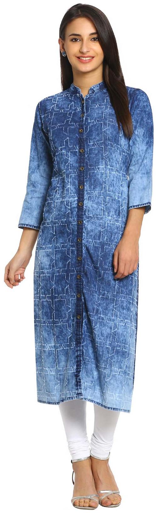 

Soch Women Blue Printed Straight Kurta