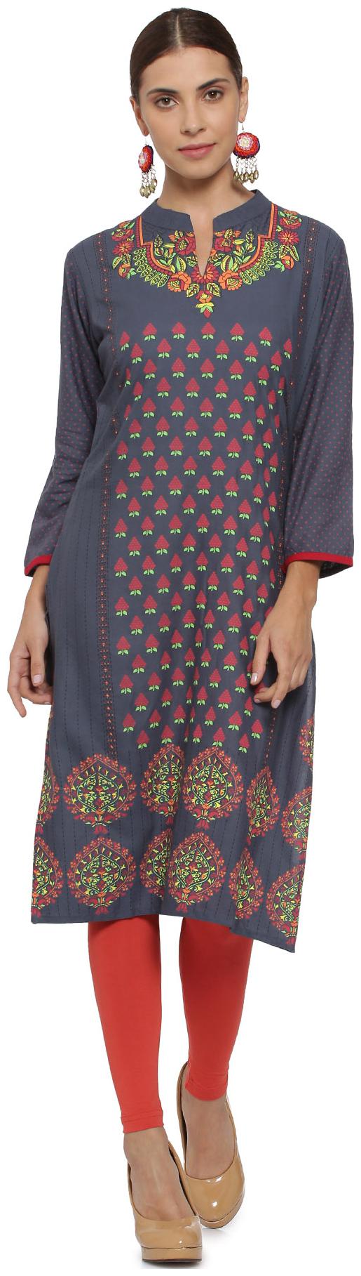 

Soch Women Grey Printed Straight Kurti