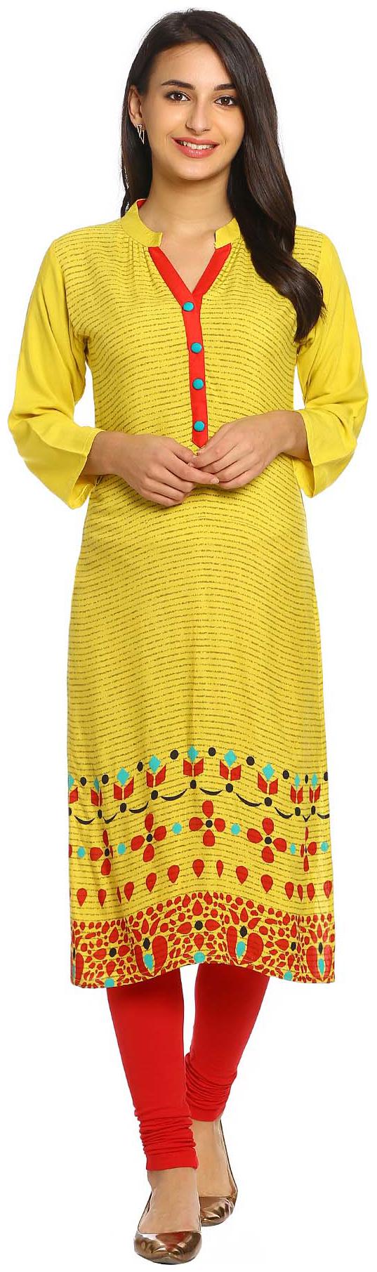 

Soch Women Yellow Printed Straight Kurti