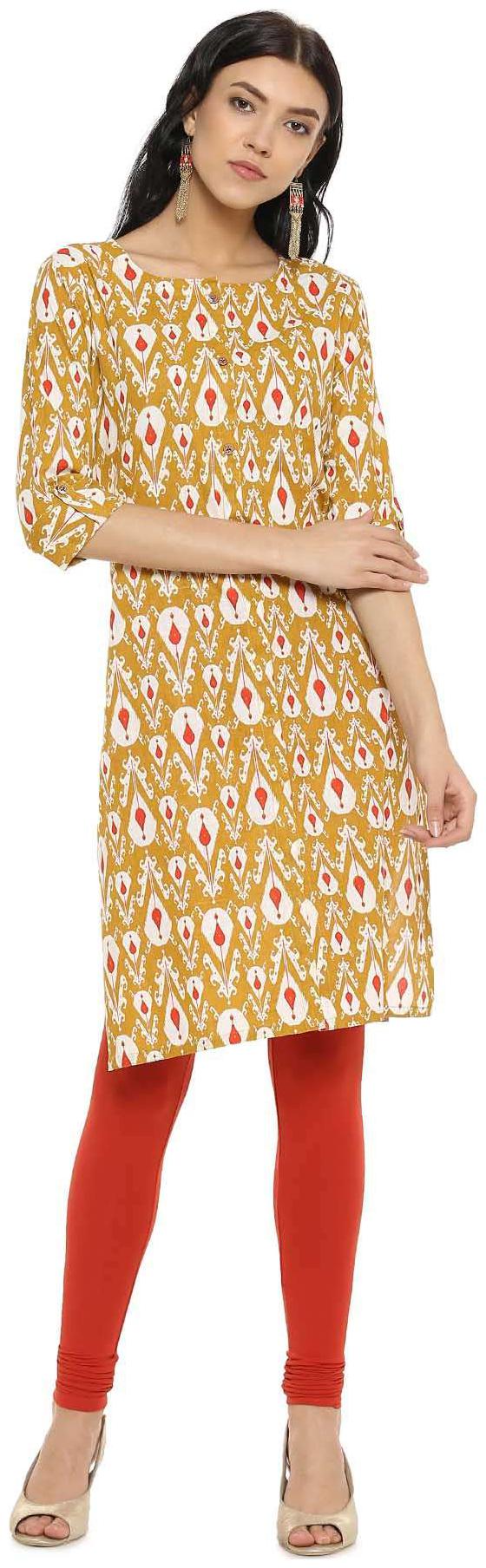 

Soch Women Yellow Printed Straight Kurti