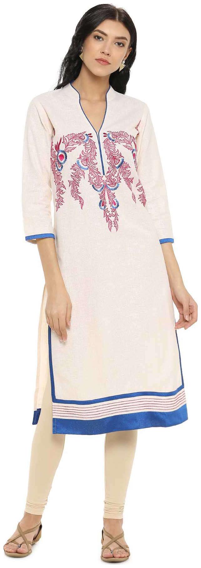 

Soch Women White Embroidered Straight Kurti