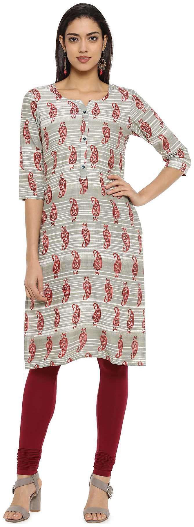 

Soch Women Grey Printed Straight Kurta